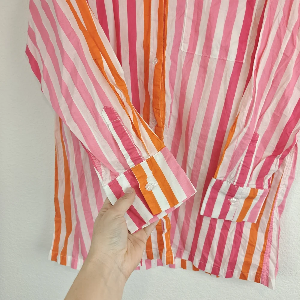 Beach Riot Nwot Alexa Coverup Button Down Sunset Stripes Pink Orange Sz L/XL - Picture 9 of 14